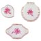 Small Pink Indian Porcelain Pieces with Purple Flowers from Herend, Set of 3, Image 1
