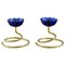 Candleholders in Brass and Blue Art Glass by Gunnar Ander for Ystad Metall, 1950s, Set of 2 1