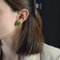 18 Karat Yellow Gold and Diamond Green Enamel Earrings, 1960s, Set of 2, Image 2