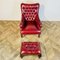 Antiker englischer Stuhl und Fußhocker aus Leder, 2 . Set 1
