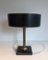 Lámpara de escritorio de cuero negro y latón al estilo de Jacques Adnet, años 70, Imagen 1