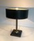Lámpara de escritorio de cuero negro y latón al estilo de Jacques Adnet, años 70, Imagen 3
