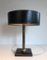Lámpara de escritorio de cuero negro y latón al estilo de Jacques Adnet, años 70, Imagen 8
