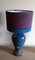 Vintage Blue Opaque Enamel Table Lamp with Red-Blue Linen Umbrella, 1920s 2