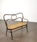 Vintage Curved Wood and Vienna Straw Bench attributable to Thonet, Austria, 1940s, Image 5