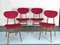 Chaises de Salle à Manger Mid-Century en Velours Rouge et Bois, Italie, 1950s, Set de 4 1