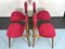 Mid-Century Red Velvet and Wood Dining Chairs, Italy, 1950s, Set of 4, Image 2
