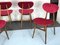 Mid-Century Red Velvet and Wood Dining Chairs, Italy, 1950s, Set of 4, Image 4