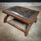 Antique Footstool in Black Leather and Wood 4