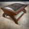 Antique Footstool in Black Leather and Wood, Image 3
