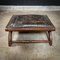 Antique Footstool in Black Leather and Wood 1