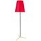Red Micheline Floor Lamp with Brass Tripod Base attributed to J. T. Kalmar for Kalmar, Austria, 1950s 1