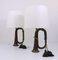 Brass Trumpet Horn Hunting Table Lamps with White Lampshades, 1950s, Set of 2 3