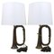 Brass Trumpet Horn Hunting Table Lamps with White Lampshades, 1950s, Set of 2 1