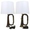 Brass Trumpet Horn Hunting Table Lamps with White Lampshades, 1950s, Set of 2, Image 1