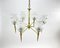 Vintage Brass and Frosted Glass Chandelier, France, 1970s 4