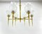 Vintage Brass and Frosted Glass Chandelier, France, 1970s 3