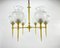 Vintage Brass and Frosted Glass Chandelier, France, 1970s 2