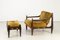 Mid-Century Easy Chair in Rosewood and Suede with Ottoman by Jean Gillon, 1960s, Set of 2 1