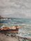 Maria Fortis, Paysage de bord de mer, barque de pêcheur et voiliers, Oil on Canvas, Framed 5