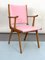 Vintage Italian Wood Accent Chair in Pink Leatherette, Italy, 1950s 1