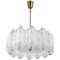 Brass Chandelier with Textured Ice Glass attributed to J. T. Kalmar for Kalmar, Austria, 1950s 1