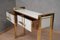 Mid-Century White Square Glass and Brass Console Table, 1980s 3