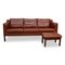 Vintage Danish Leather Eva 3-Seater Sofa and Footstool from Stouby, Set of 2 2