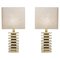 Mid-Century Modern Italian Table Lamps in Travertine and Brass, 1970s, Set of 2 1