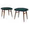 Italian Green Upholstered Poufs or Stools with Wooden Legs, 1960s, Set of 2 1