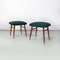 Italian Green Upholstered Poufs or Stools with Wooden Legs, 1960s, Set of 2 2