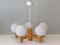 Space Age 5-Armed Wooden Chandelier with White Frosted Opaline Glass Spheres, 1960s 3