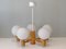 Space Age 5-Armed Wooden Chandelier with White Frosted Opaline Glass Spheres, 1960s, Image 1