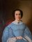 Portrait de Femme en Robe Bleue à l'Éventail, Milieu du 19ème Siècle, Huile sur Toile, Encadrée 3