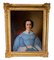 Portrait de Femme en Robe Bleue à l'Éventail, Milieu du 19ème Siècle, Huile sur Toile, Encadrée 1