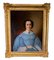 Portrait of Woman in Blue Dress with Fan, Mid-19th Century, Oil on Canvas, Framed 1