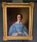 Portrait de Femme en Robe Bleue à l'Éventail, Milieu du 19ème Siècle, Huile sur Toile, Encadrée 2