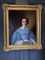 Portrait de Femme en Robe Bleue à l'Éventail, Milieu du 19ème Siècle, Huile sur Toile, Encadrée 6