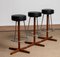 Tabourets de Bar Pivotants en Teck et Faux Cuir Noir par Börje Johanson, 1960s, Set de 3 3