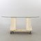 Samo Oval Table in Clear Glass with Open Base in Beige Travertine by Carlo Scarpa for Simon, 1970s 1