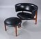 Chaise Longue and Pouf in Rosewood and Black Leather by Sven Ellekaer for Christian Linneberg, 1962, Set of 2 1