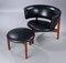 Chaise longue e pouf in palissandro e pelle nera di Sven Ellekaer per Christian Linneberg, 1962, set di 2, Immagine 1