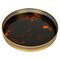 Mid-Century Round Serving Tray in Tortoiseshell Acrylic Glass and Brass in the Style of Christian Dior, Italy, 1970s 1