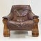 Vintage Brutalist Lounge Chair in Leather & Oak, 1970s 1