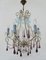 Vintage Italian Crystal Beaded 6-light Chandelier with Purple & Azure Drops 1