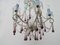 Lámpara de araña italiana vintage con cuentas de cristal y gotas moradas y azules, Imagen 2