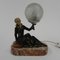 Art Deco Desk Lamp with Woman and Globe, 1920s 1