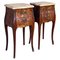 Antique French Louis XV Marquetry & Marble Nightstands, 1900s, Set of 2 1