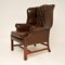 Antique Georgian Leather Wing Back Armchair, 1950s 4