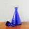 Bottle and Glasses in Cobalt Blue attributed to Marinha Grande, 1950s, Set of 3 4